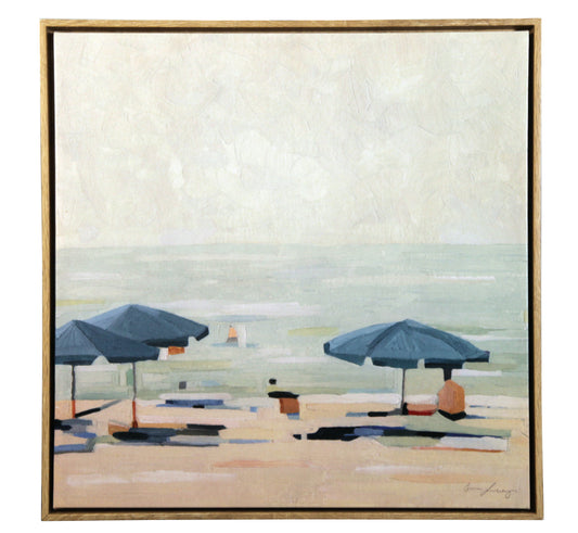 Emma Scarvey Beach 3 umbrellas Giclee Pair 17x17 Signed Contemporary Diptych