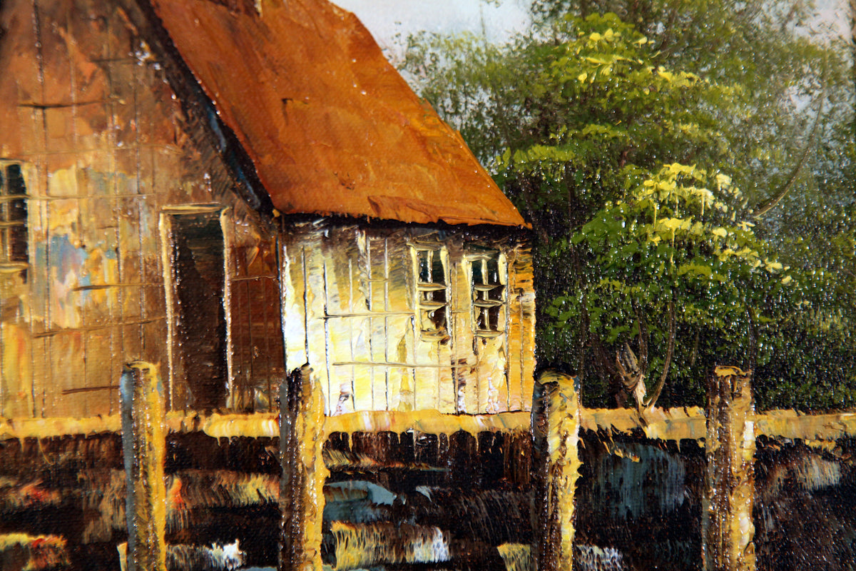 L. Salcido Original Oil Painting Harbor Fishing Boats Dock 24x28 Framed