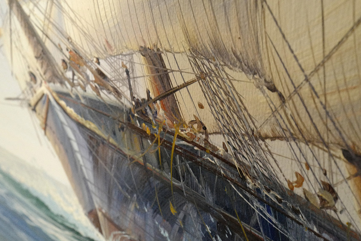 Original Oil Painting Sailing Ships on canvas signed by Ambrose