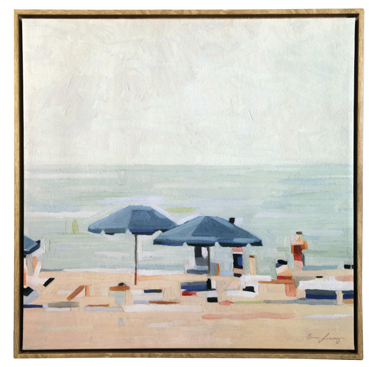 Emma Scarvey Beach 3 umbrellas Giclee Pair 17x17 Signed Contemporary Diptych