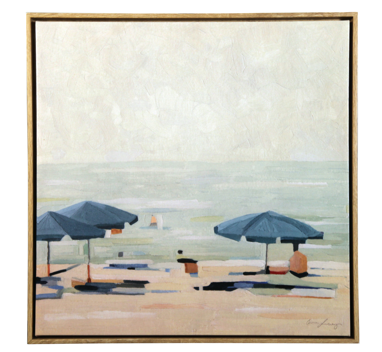 Emma Scarvey Beach 3 umbrellas Giclee Pair 17x17 Signed Contemporary Diptych