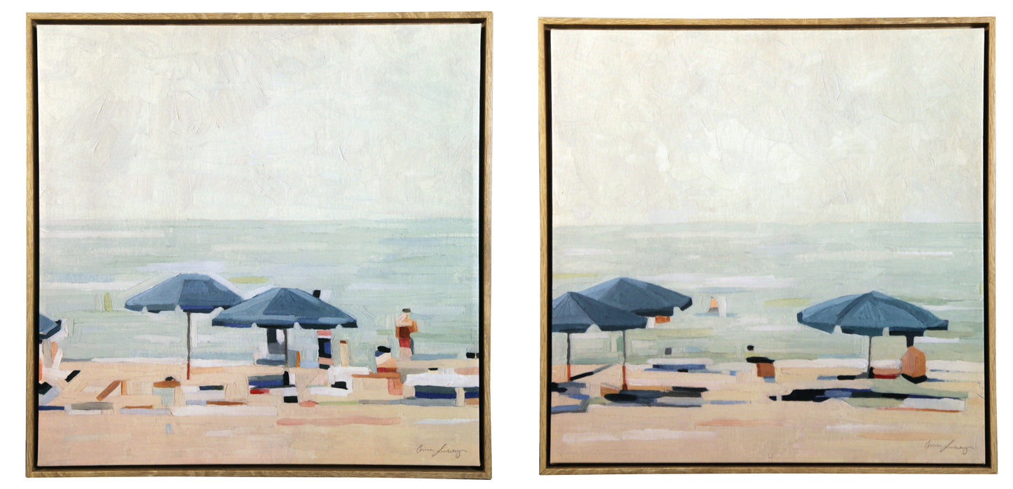 Emma Scarvey Beach 3 umbrellas Giclee Pair 17x17 Signed Contemporary Diptych