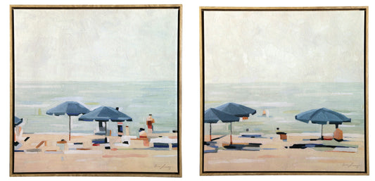Emma Scarvey Beach 3 umbrellas Giclee Pair 17x17 Signed Contemporary Diptych