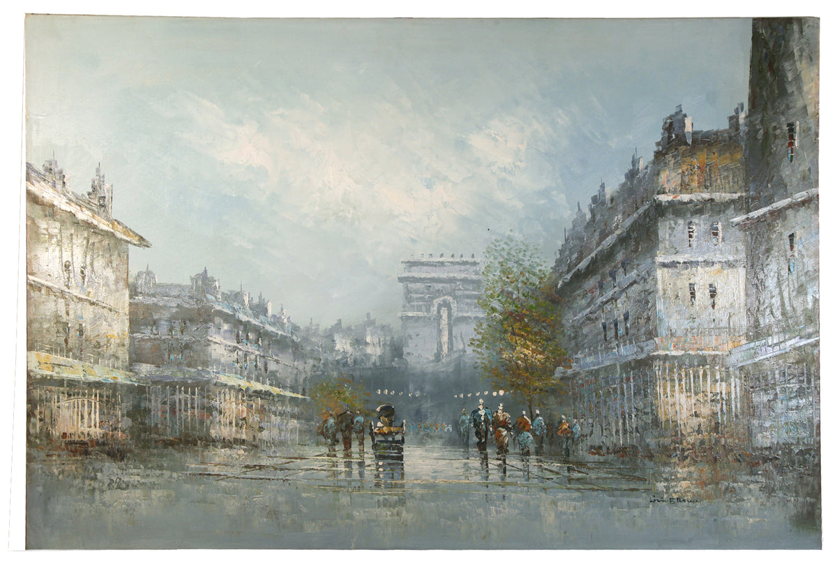 Vintage Original Impressionist Oil Painting Paris Street Scene on Canvas Signed by Jim Brown