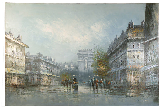 Vintage Original Impressionist Oil Painting Paris Street Scene on Canvas Signed by Jim Brown