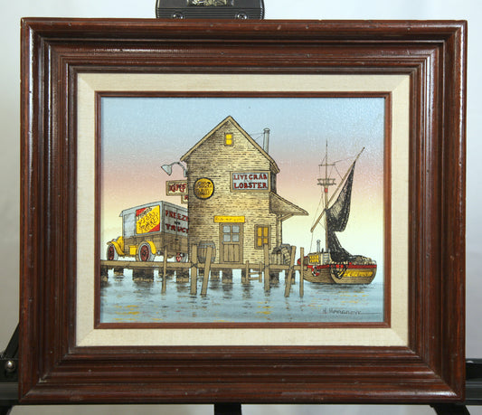 H. Hargrove Limited Edition Signed Serigraph Fishing Harbor Dock Scene Framed Art