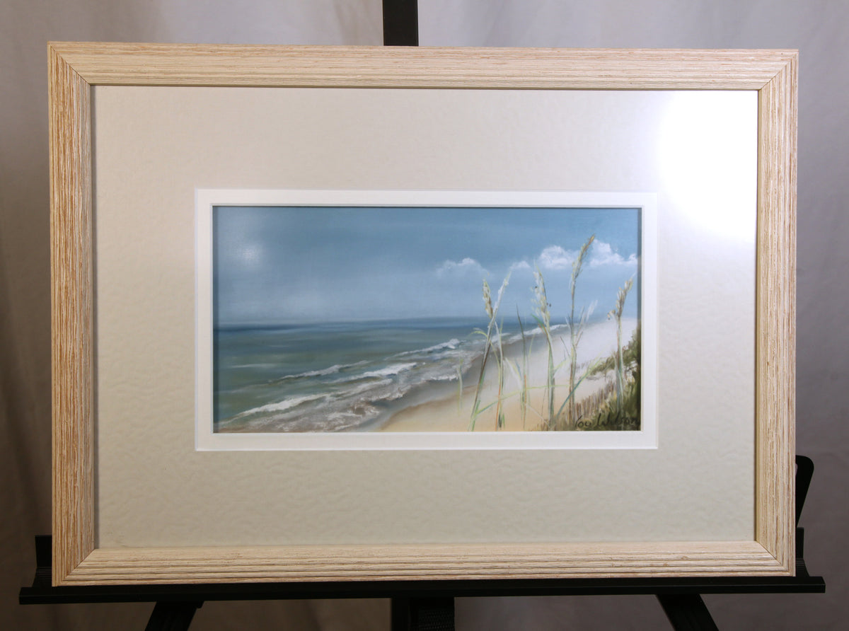 1980s Lou Wilson Original Pastel Seascape Painting, Framed Beach Art