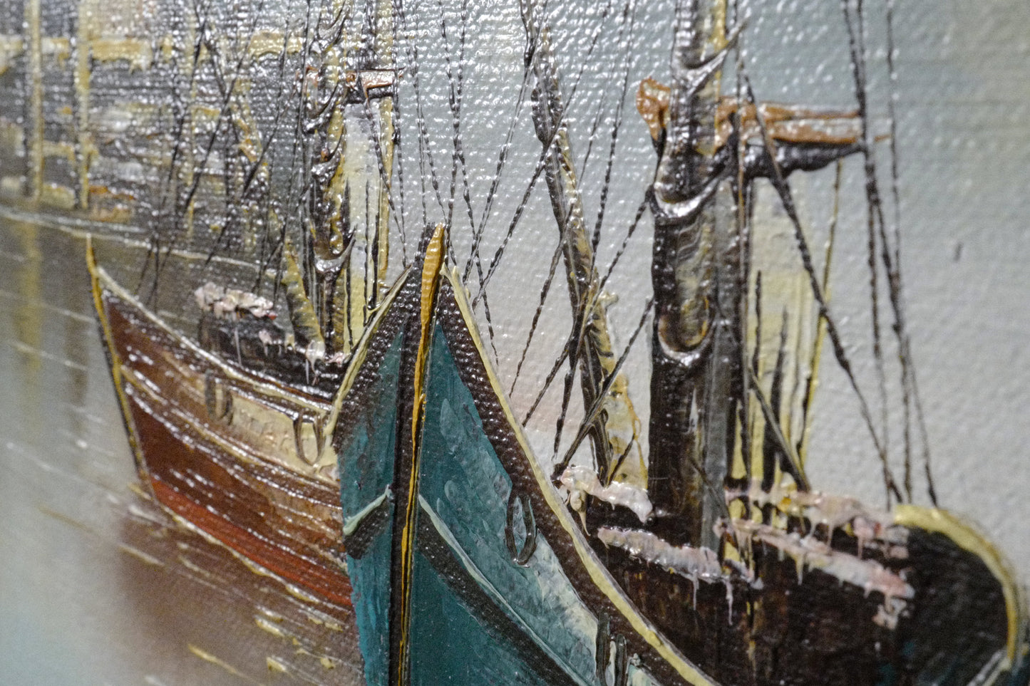 Vintage Signed L. Salcido Oil Painting Harbor Sailboats Framed Seascape