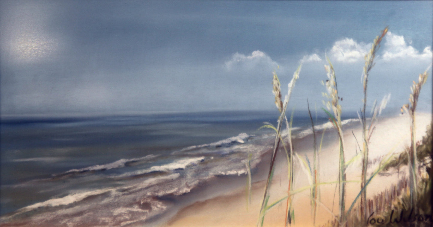 1980s Lou Wilson Original Pastel Seascape Painting, Framed Beach Art
